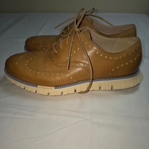 Cole Haan Zerogrand Wingtip Oxford Shoes Mens Tan Leather Lace Up Brogues 8.5